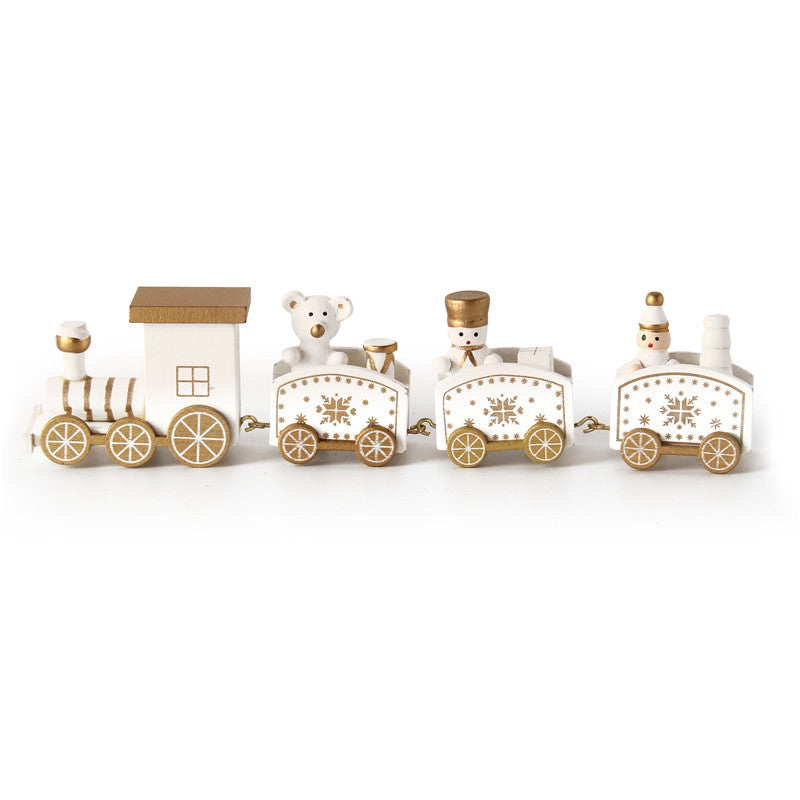 Cross-border hot selling Christmas wooden mini train decorations solid wood Christmas train cabinet desktop ornaments