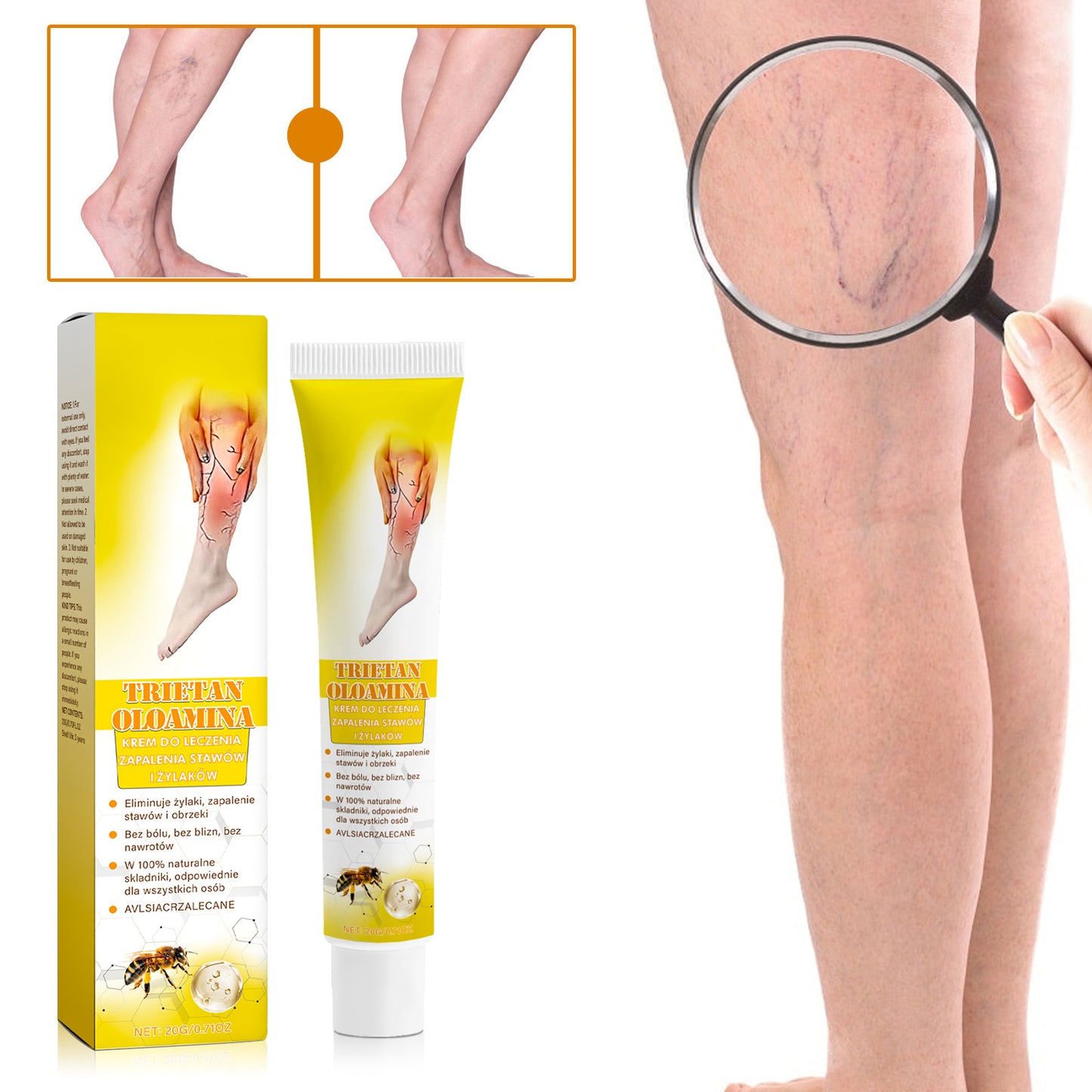 Cross-border popular bee venom vein soothing cream relieves blue veins and bulges moisturizing care cream 20g