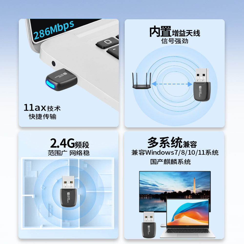 Wifi6 wireless network card driver-free 286M desktop notebook computer USB wireless WiFi receiver AP transmitter