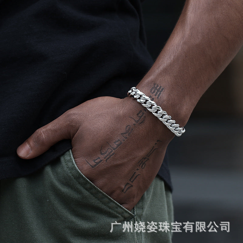 Factory direct sales of European and American hip-hop jewelry, trendy hiphop titanium steel bracelet, personalized and versatile stainless steel Cuban chain