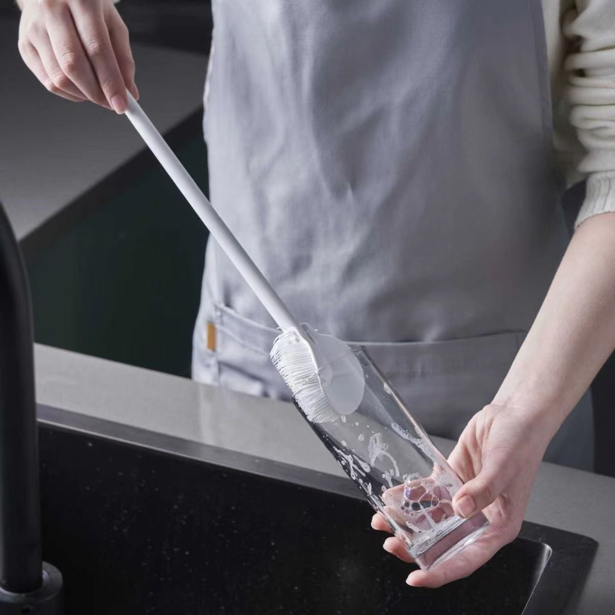 Silicone bottle brush cup brush household long handle bottle brush head cleaning brush foldable no dead angle multifunctional cleaning brush