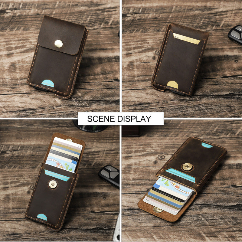 Black Angel Crazy Horse Leather RFID Anti-theft Automatic Card Box Casual Fashion European and American Trendy Card Holder Card Bag