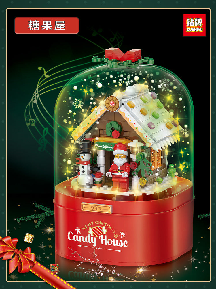 Jiaqi Colorful Christmas Tree Building Block Toy Rotating Music Box Compatible with Lego Christmas Building Blocks for Assembling Holiday Gifts