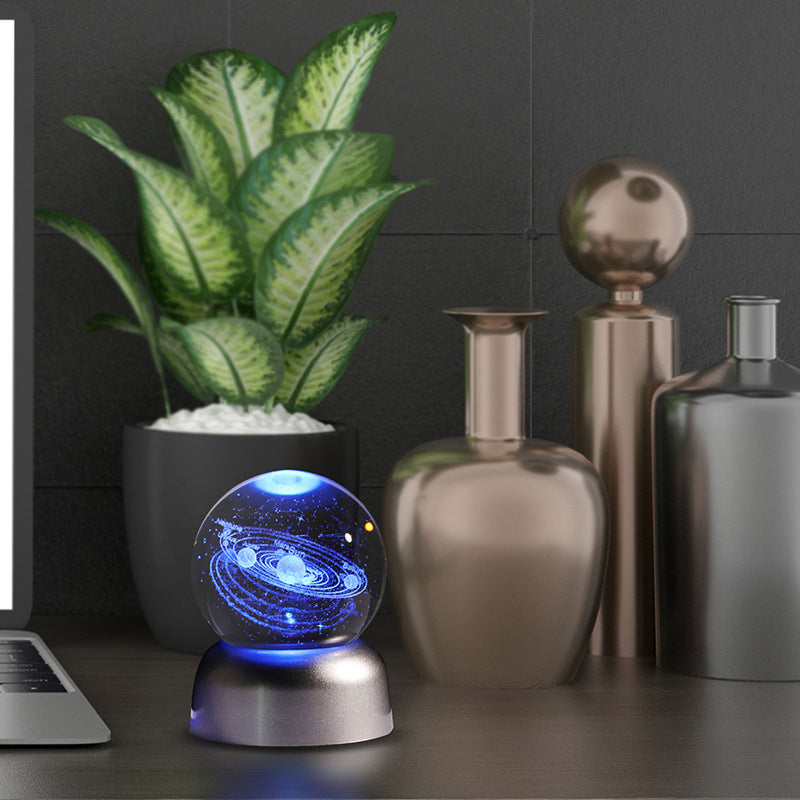 Factory direct sales creative luminous crystal small night 3D lamp with internal carving of meteors and solar system cross-border spot wholesale