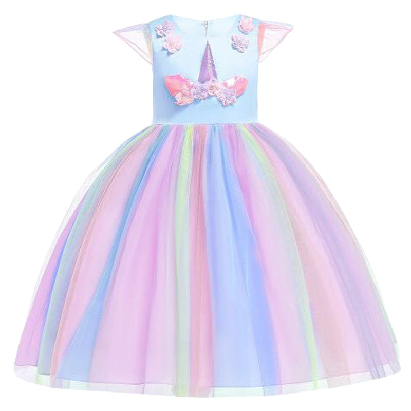 Halloween Show With Unicorn Ruffle Sleeve Rainbow Dress Dress Birthday Girl Dress Dress Dress Dress