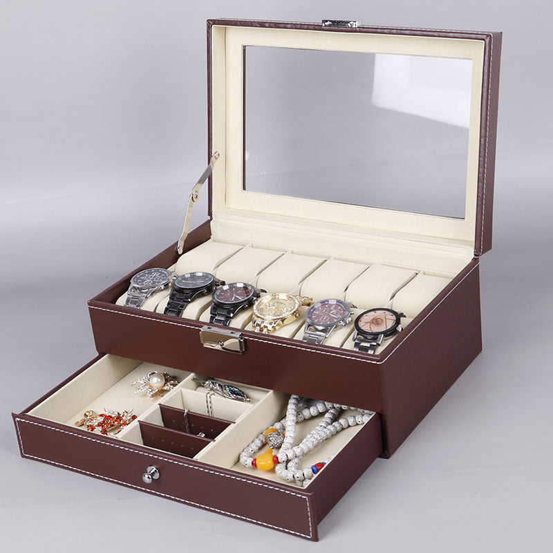 Qingyu packaging PU leather 12-position watch box double-layer jewelry box jewelry ring storage display packaging box spot