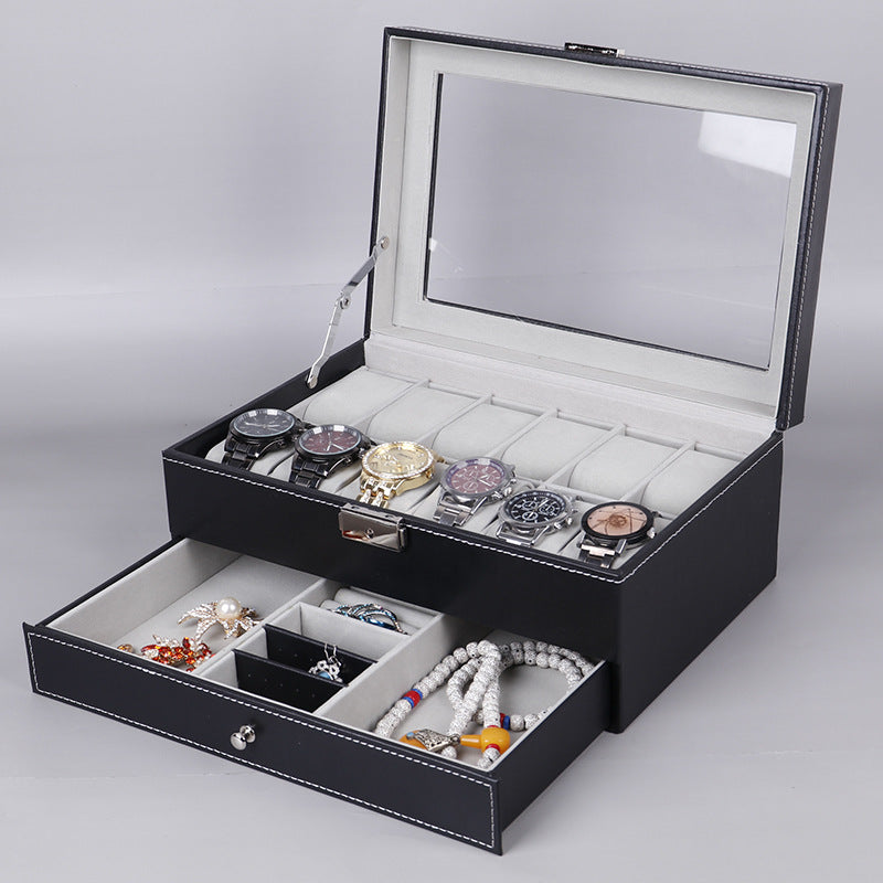 Qingyu packaging PU leather 12-position watch box double-layer jewelry box jewelry ring storage display packaging box spot