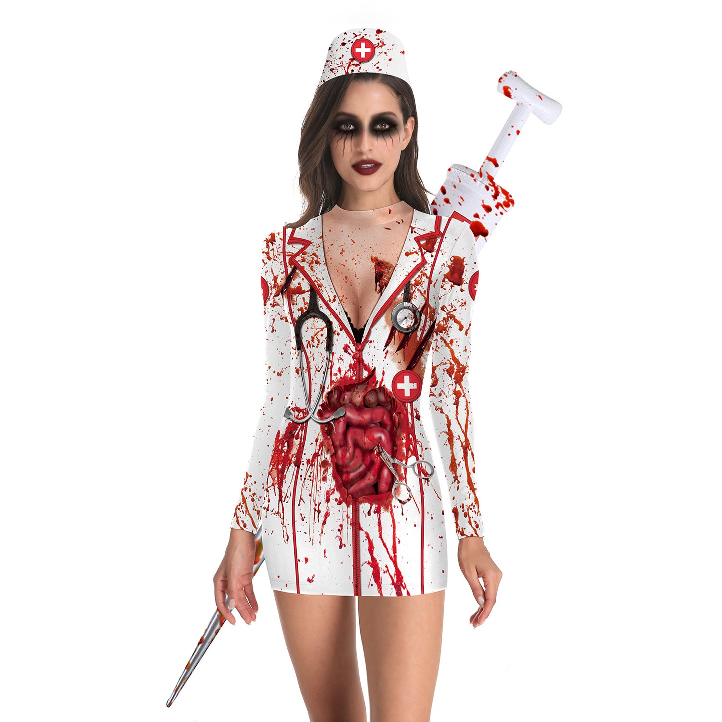 Cross-border women's Halloween skirt cos nurse costume uniform party sexy tight skirt dress female