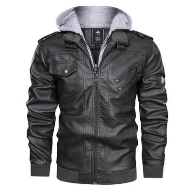 Wish leather jacket men's slim zipper PU jacket autumn men's leather jacket coat black