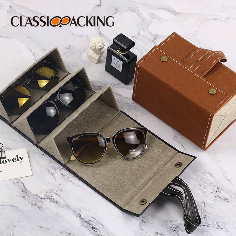 Multi-function jewelry glasses storage box, multi-lattice gift box, small grain pu leather, high-end quality handmade glasses case