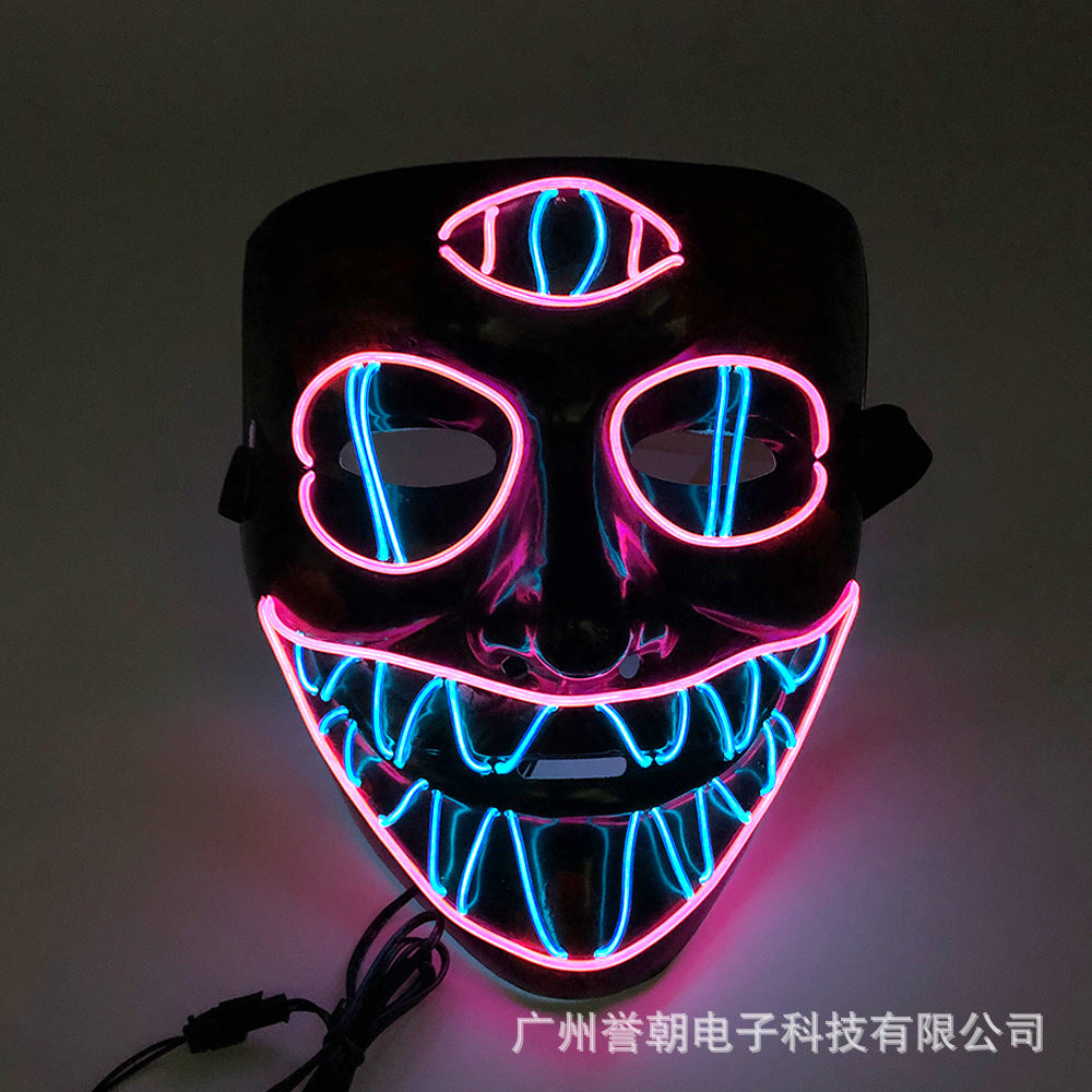 EL cold light glowing mask Halloween ghost festival ball V-shaped bloody horror show glowing props