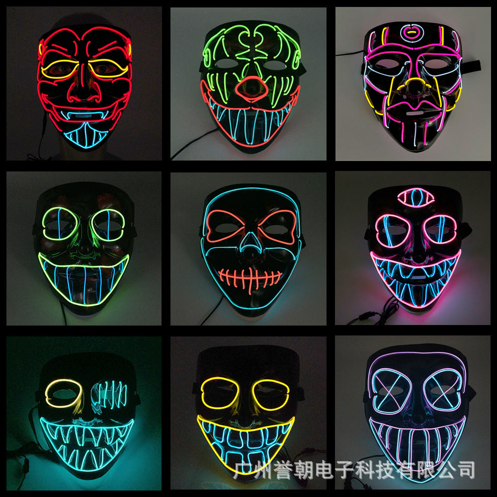 EL cold light glowing mask Halloween ghost festival ball V-shaped bloody horror show glowing props