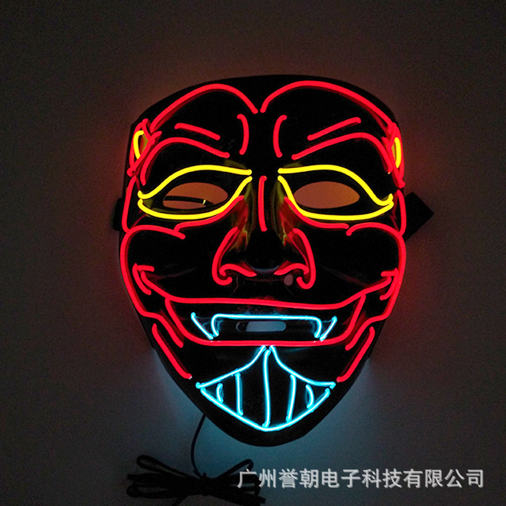 EL cold light glowing mask Halloween ghost festival ball V-shaped bloody horror show glowing props