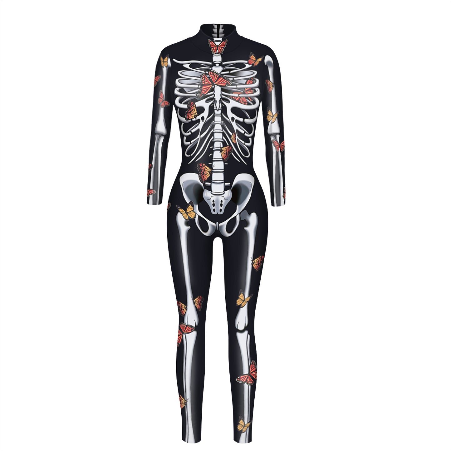 Cross-border explosion skeleton 3D digital printing women's cos costume tight-fitting long-sleeved cosplay costume Halloween jumpsuit