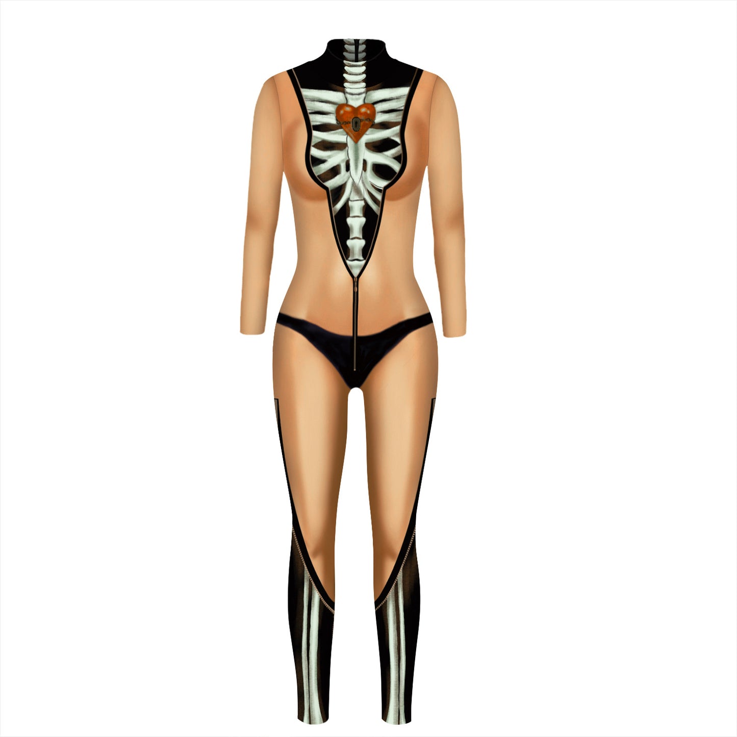 Cross-border explosion skeleton 3D digital printing women's cos costume tight-fitting long-sleeved cosplay costume Halloween jumpsuit