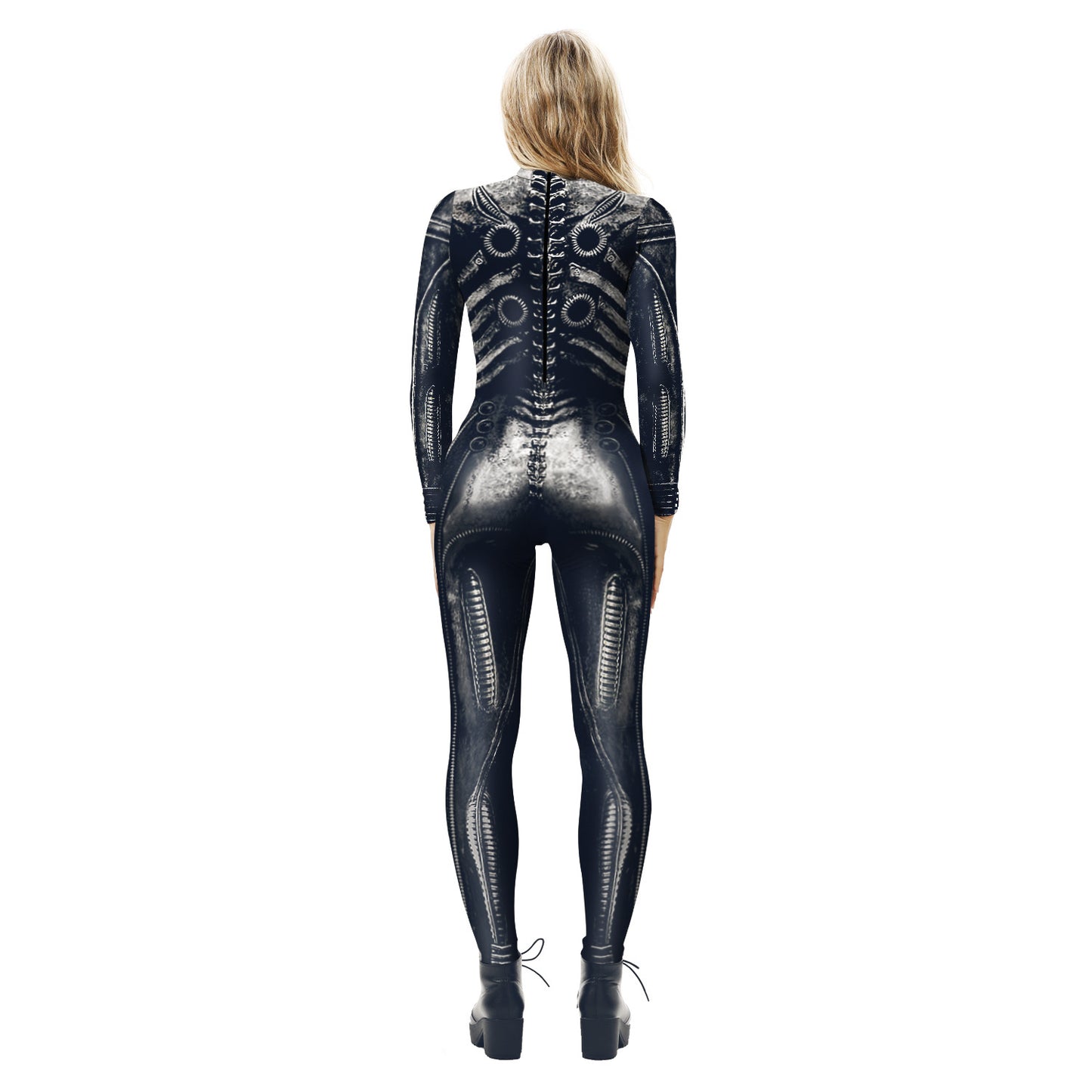 Cross-border explosion skeleton 3D digital printing women's cos costume tight-fitting long-sleeved cosplay costume Halloween jumpsuit