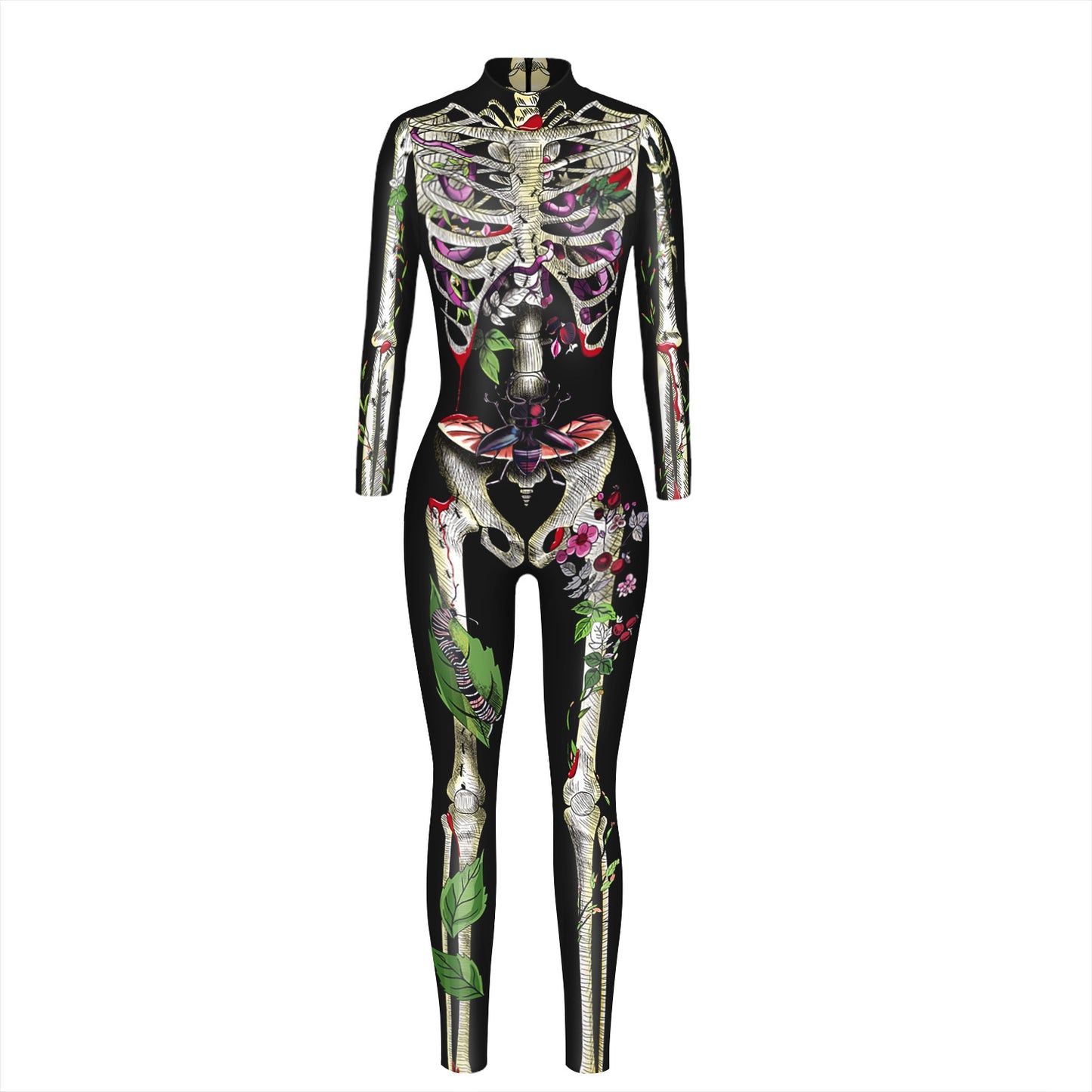 Cross-border explosion skeleton 3D digital printing women's cos costume tight-fitting long-sleeved cosplay costume Halloween jumpsuit