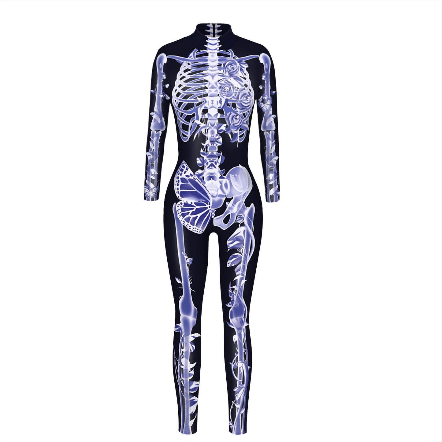 Cross-border explosion skeleton 3D digital printing women's cos costume tight-fitting long-sleeved cosplay costume Halloween jumpsuit