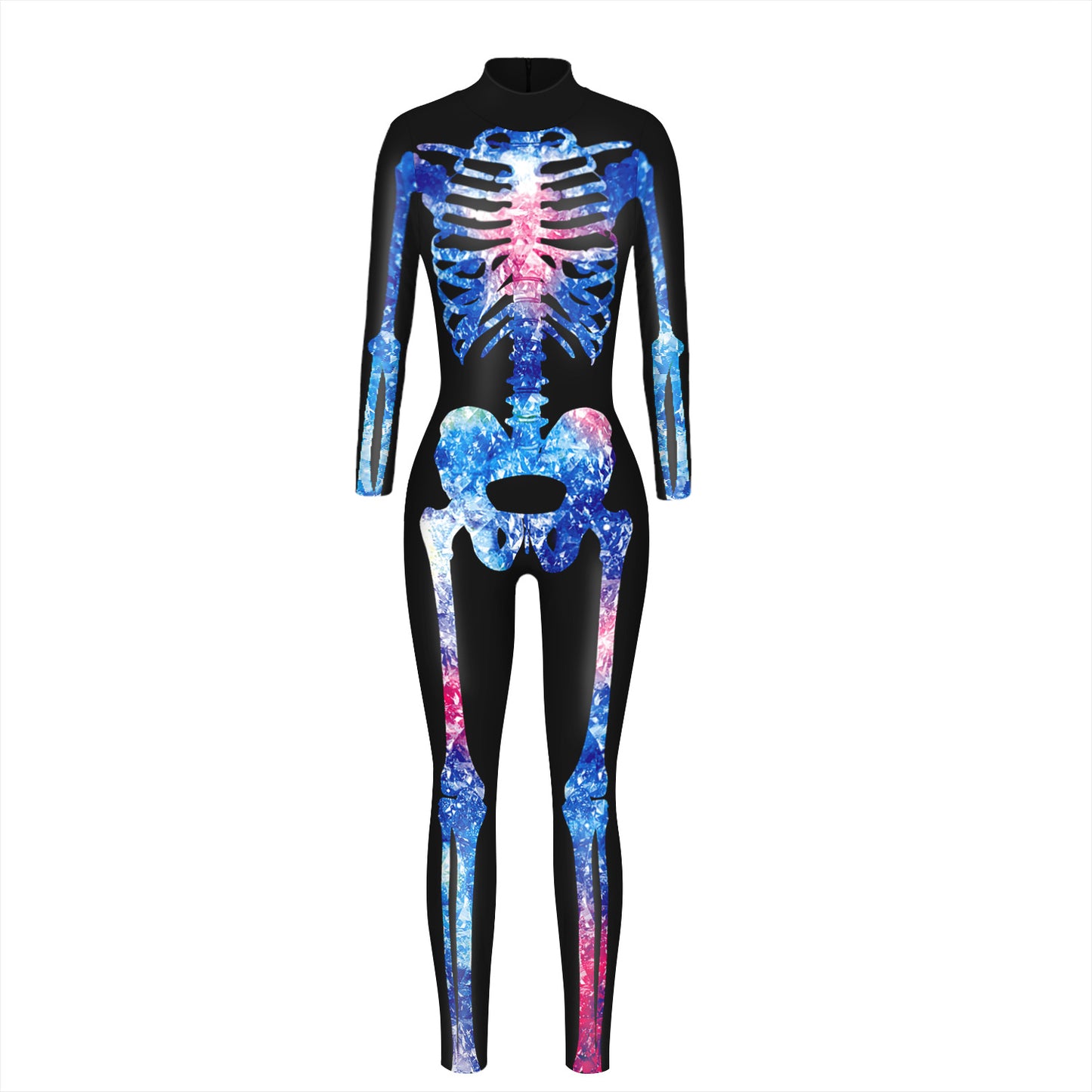 Cross-border explosion skeleton 3D digital printing women's cos costume tight-fitting long-sleeved cosplay costume Halloween jumpsuit