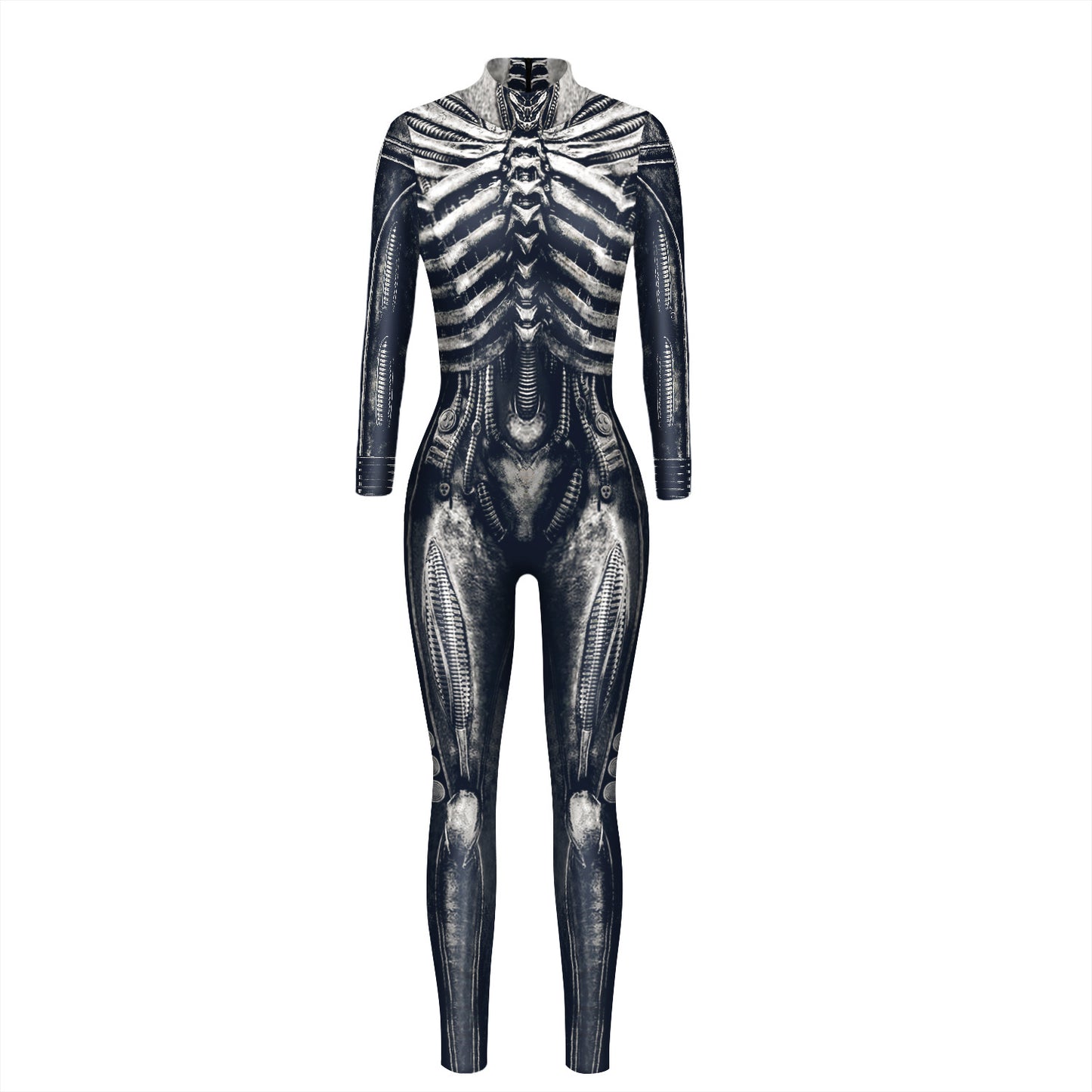 Cross-border explosion skeleton 3D digital printing women's cos costume tight-fitting long-sleeved cosplay costume Halloween jumpsuit