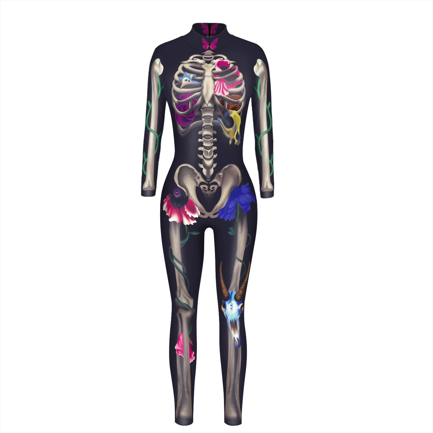 Cross-border explosion skeleton 3D digital printing women's cos costume tight-fitting long-sleeved cosplay costume Halloween jumpsuit