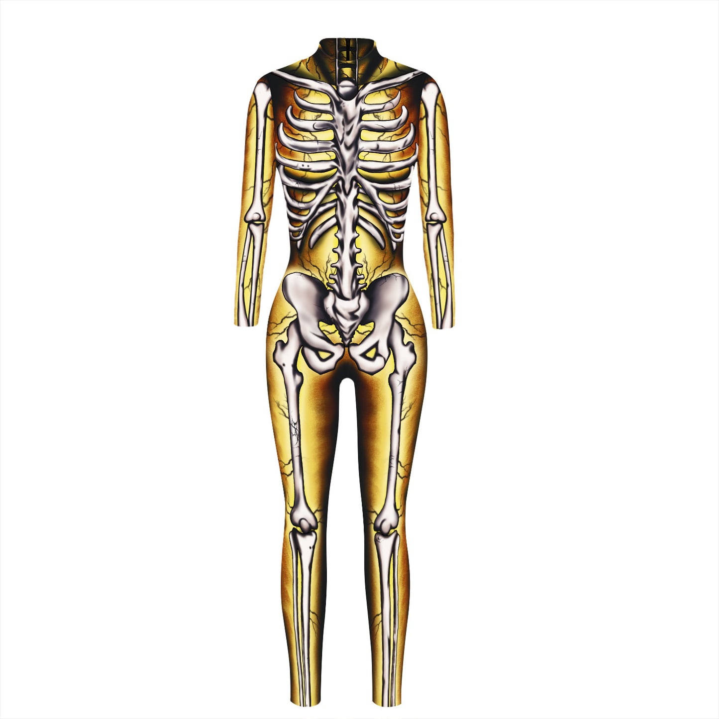 Cross-border explosion skeleton 3D digital printing women's cos costume tight-fitting long-sleeved cosplay costume Halloween jumpsuit