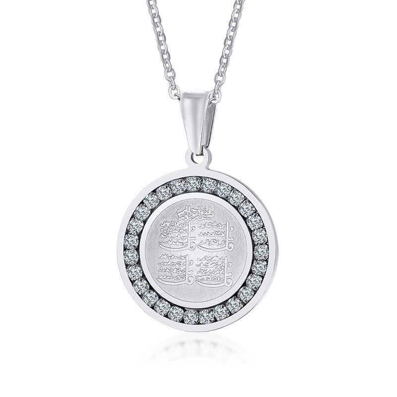 Totem Jewelry Stainless Steel Zircon Mantra Pendant Gold Silver Men's Jewelry Wholesale PN-627