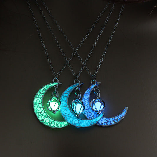 Cross-border Amazon Hollow Luminous Moon Cyclone Bead Necklace Accessories European and American Halloween Ornaments