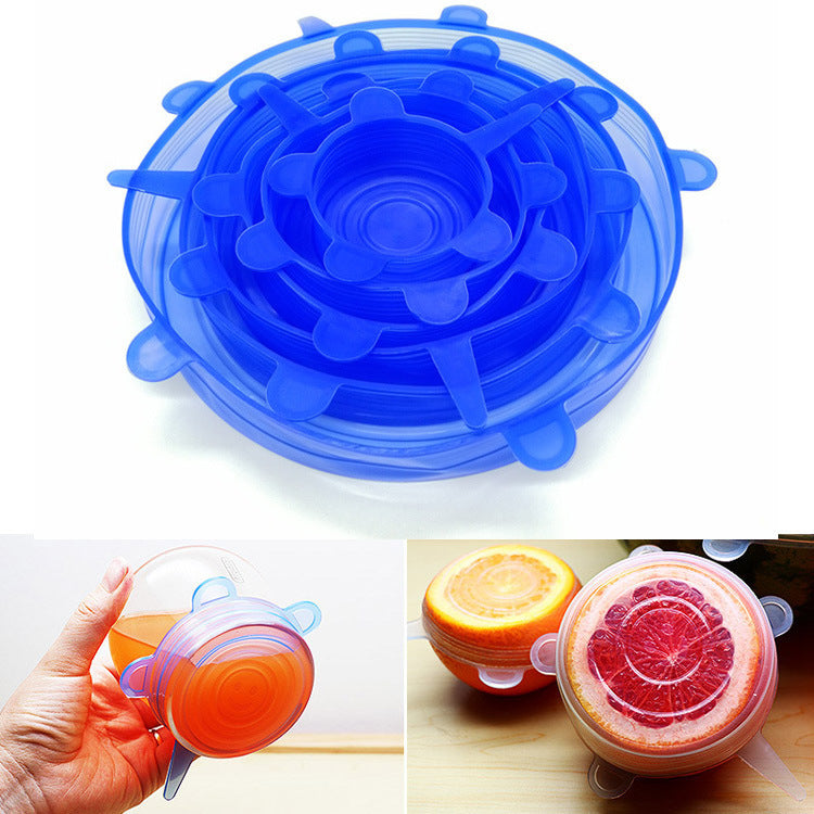 Six-piece silicone fresh-keeping cover stretch bowl cover dust-proof fresh-keeping refrigerator microwave seal smiley face fresh-keeping film