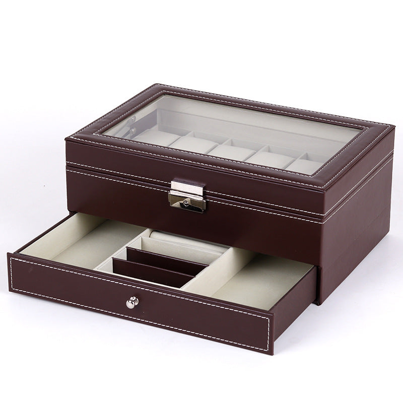 Qingyu packaging PU leather 12-position watch box double-layer jewelry box jewelry ring storage display packaging box spot