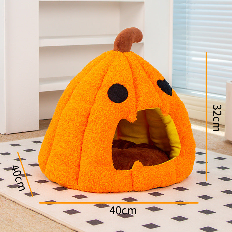 Halloween Pumpkin Cat House Cross-border Autumn and Winter Warm Cat House Enclosed Cat and Dog House Pet Halloween Pet