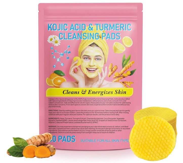 Unlabeled turmeric cotton pads turmeric cleansing pads gentle skin care daily cleansing exfoliating turmeric kojic acid cleanser 40pc