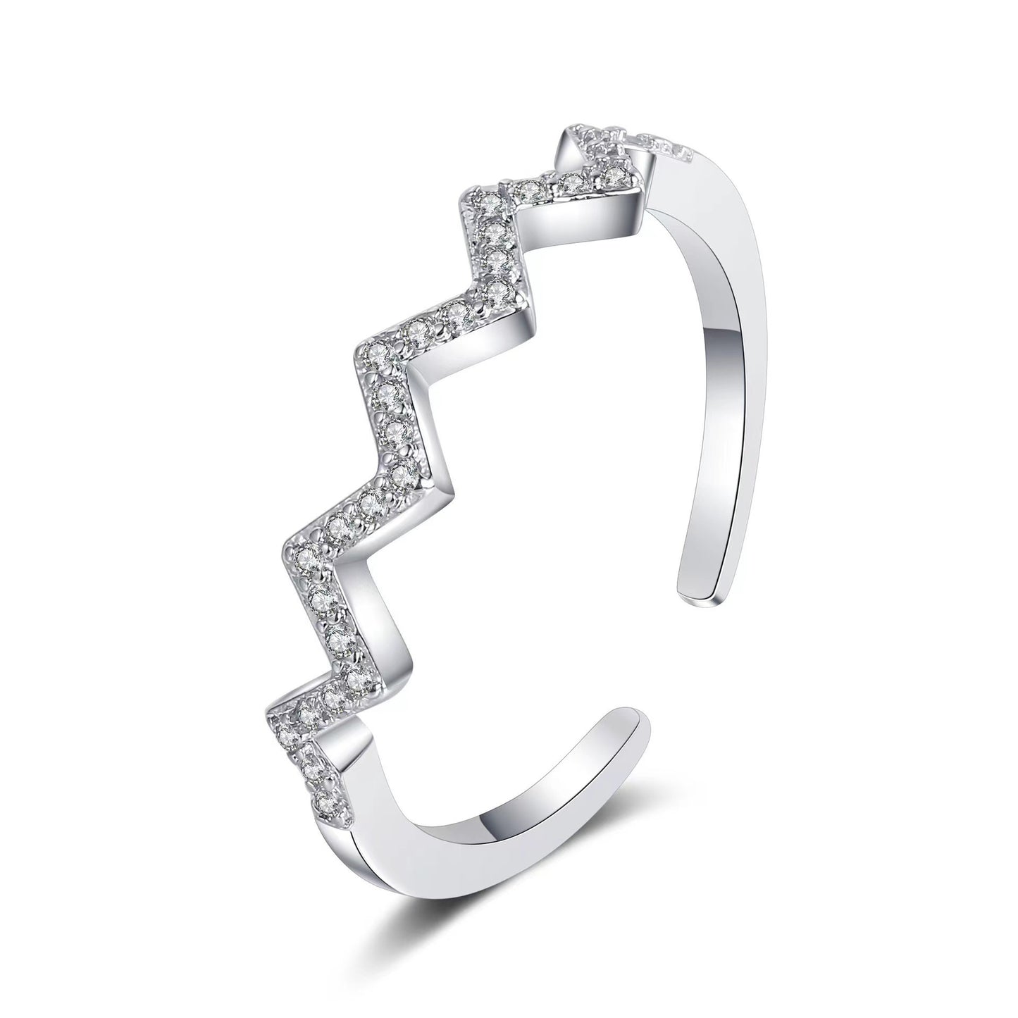 Cross-border hot sale s925 sterling silver open wave pattern electrocardiogram ring female simple fashion European and American style index finger ring