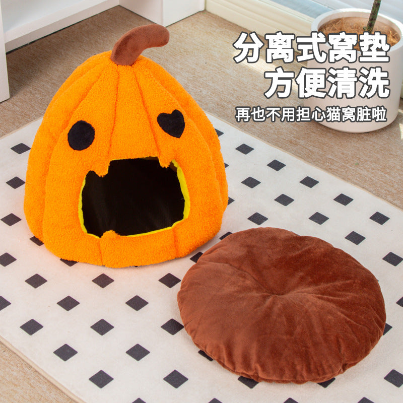 Halloween Pumpkin Cat House Cross-border Autumn and Winter Warm Cat House Enclosed Cat and Dog House Pet Halloween Pet