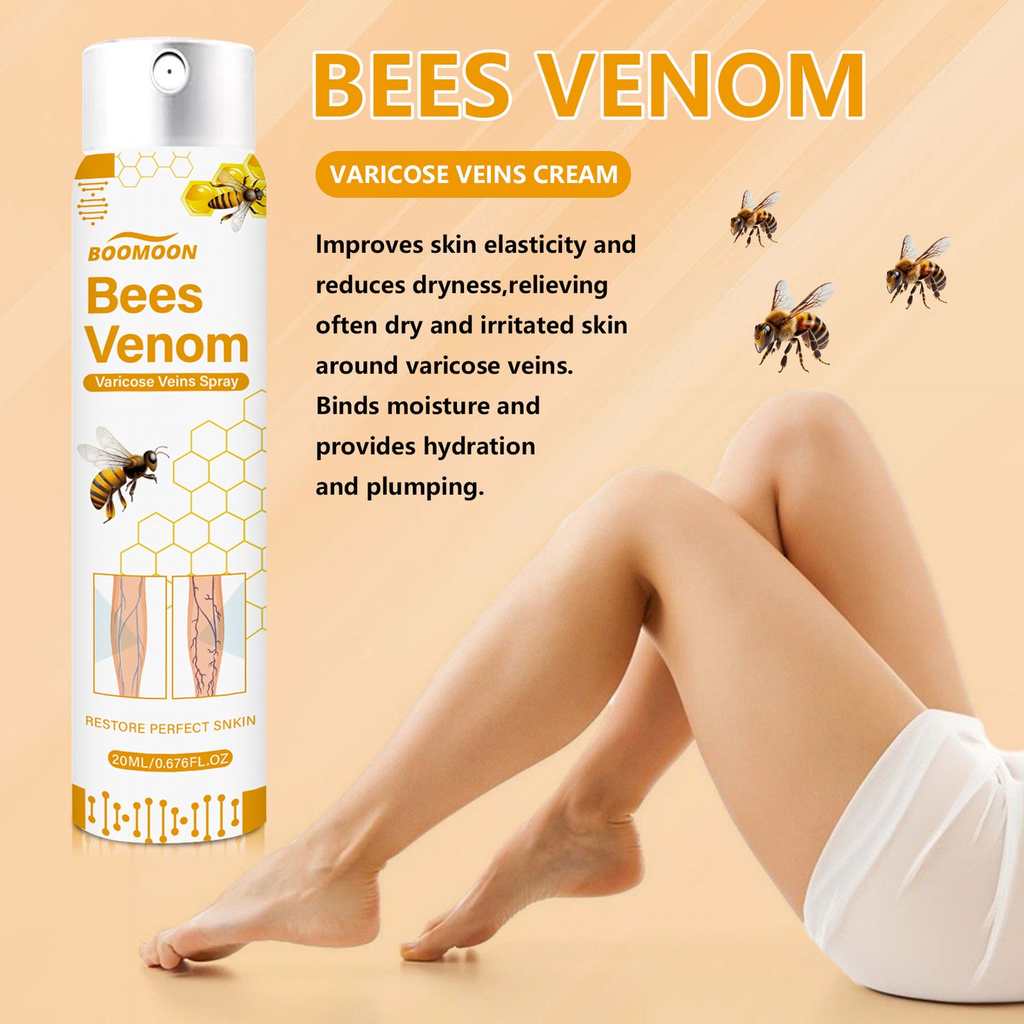 BOOMOON bee venom vein spray relieves tortuosity and smoothes blood vessels and bulges earthworm leg massage spray 20ml