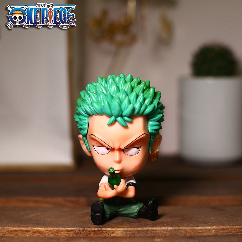 Q version of One Piece Big Head Luffy Zoro Chopper Ace Empress hand-made GK sitting doll blind box anime ornaments