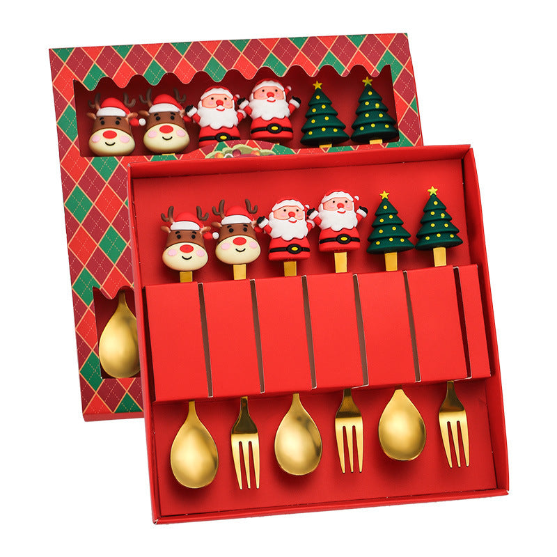 Christmas tableware gift box set spoon stainless steel high-looking home restaurant cartoon doll stainless steel spoon wholesale