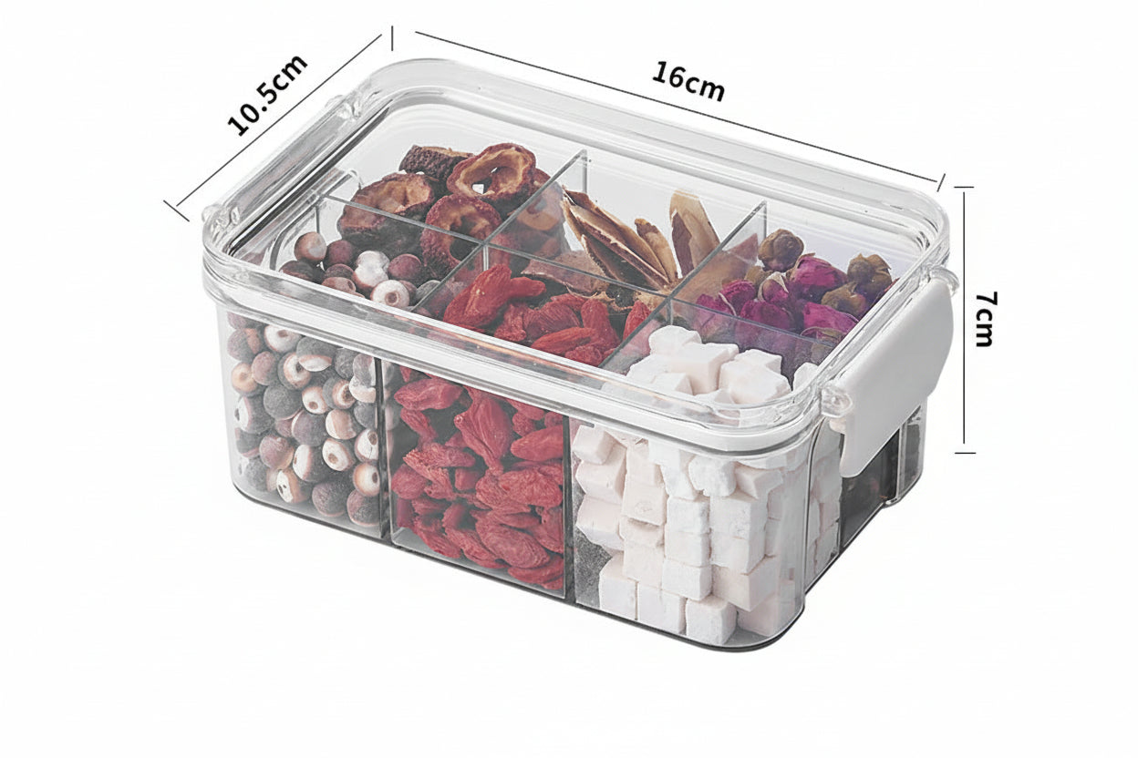 Square flower tea packaging box, 460ml, four-compartment plastic airtight container, food-grade storage box.