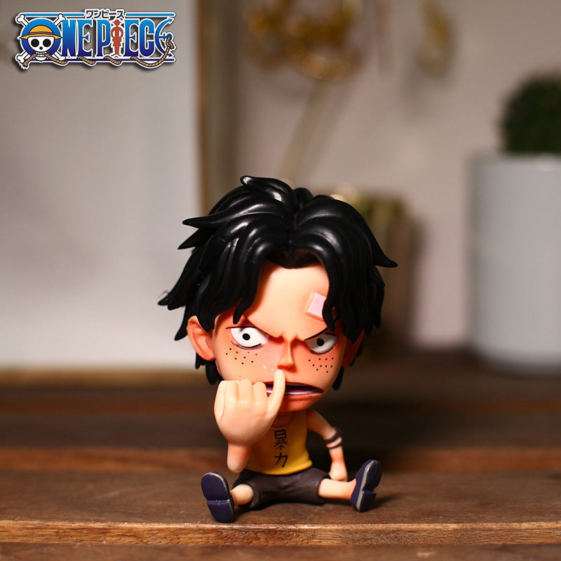 Q version of One Piece Big Head Luffy Zoro Chopper Ace Empress hand-made GK sitting doll blind box anime ornaments