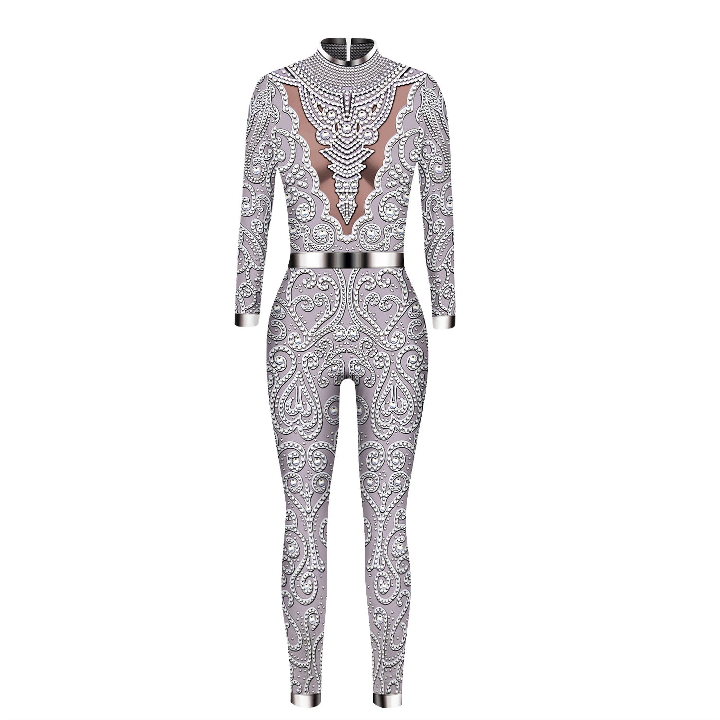 Cross-border explosion skeleton 3D digital printing Halloween cosplay costumes women's tight-fitting long-sleeved jumpsuit