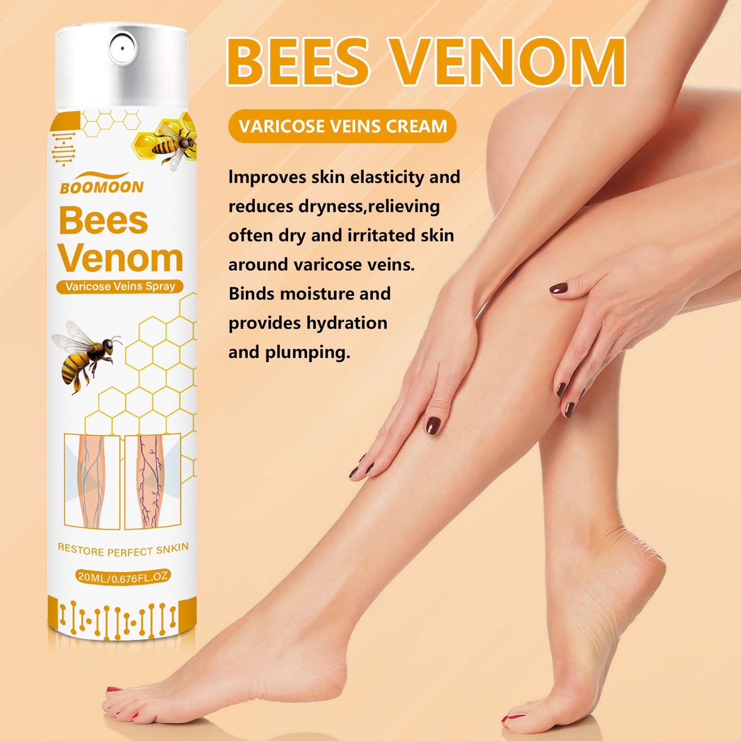 BOOMOON bee venom vein spray relieves tortuosity and smoothes blood vessels and bulges earthworm leg massage spray 20ml