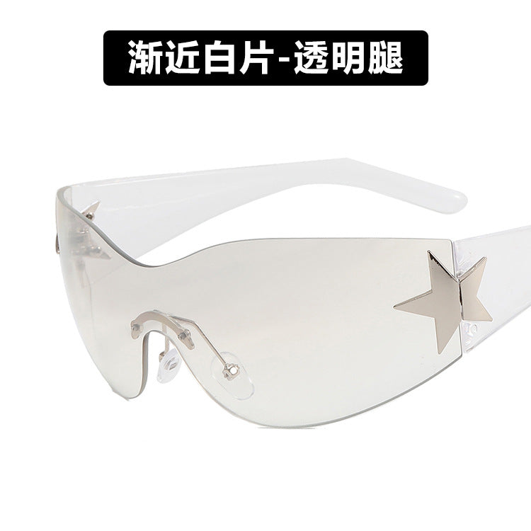 Frameless five-pointed star one-piece aviator sunglasses 2022 new European and American Y2K millennium hot girl sunshade sunglasses