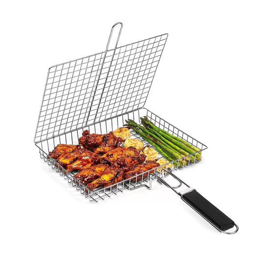 BBQ stainless steel folding handle barbecue clip outdoor multi-function barbecue net grilled fish and vegetable rack barbecue tools