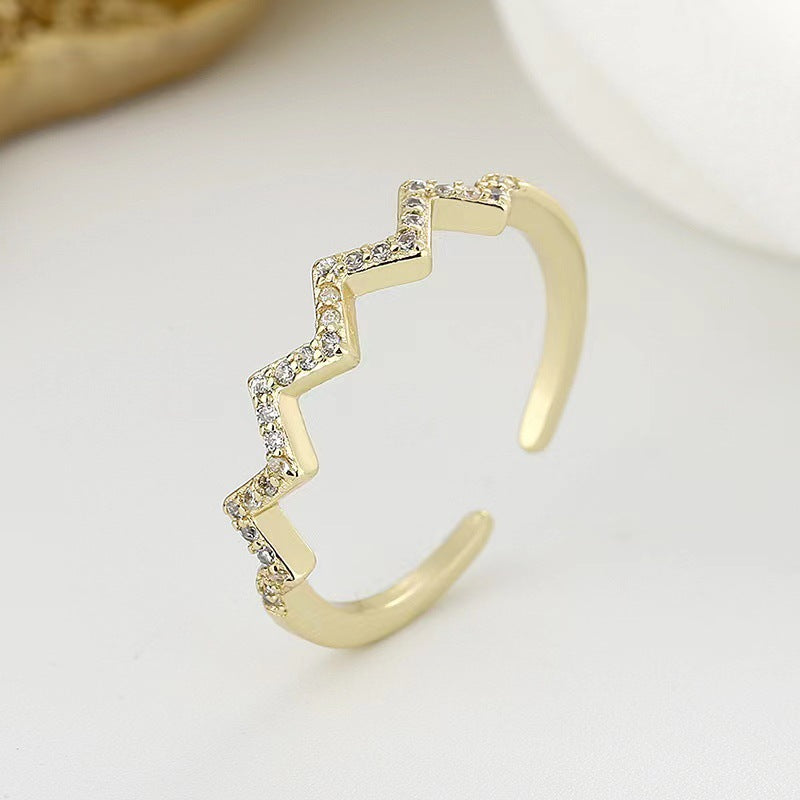 Cross-border hot sale s925 sterling silver open wave pattern electrocardiogram ring female simple fashion European and American style index finger ring