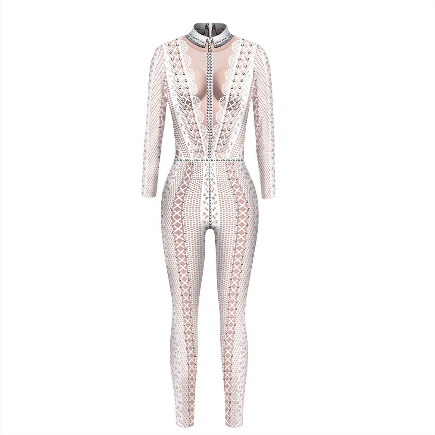 Cross-border explosion skeleton 3D digital printing Halloween cosplay costumes women's tight-fitting long-sleeved jumpsuit