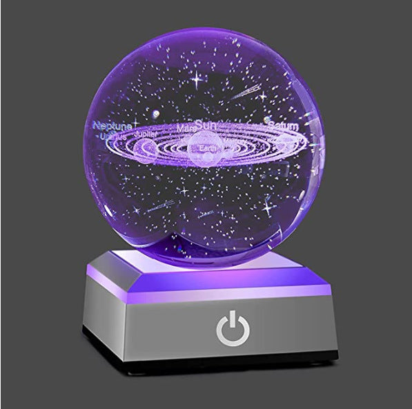 Factory direct sales creative luminous crystal small night 3D lamp with internal carving of meteors and solar system cross-border spot wholesale