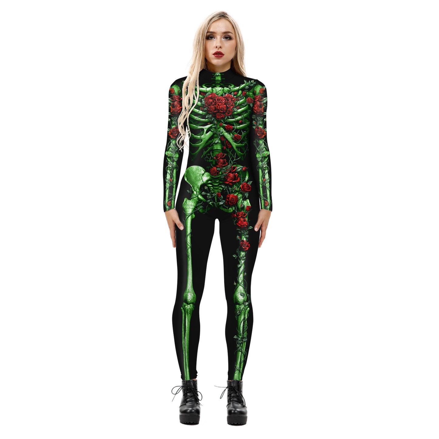 Amazon's new Halloween skeleton digital printing long-sleeved bodysuit slim fit slim cosplay costume