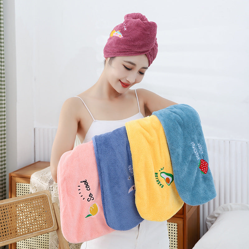 Dry hair cap water-absorbing coral fleece thickened double-layer hair care shower cap cute embroidered hair washing towel home daily necessities