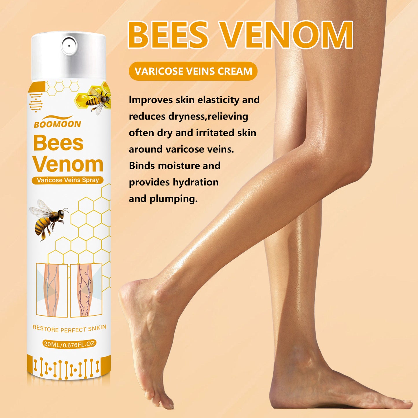 BOOMOON bee venom vein spray relieves tortuosity and smoothes blood vessels and bulges earthworm leg massage spray 20ml