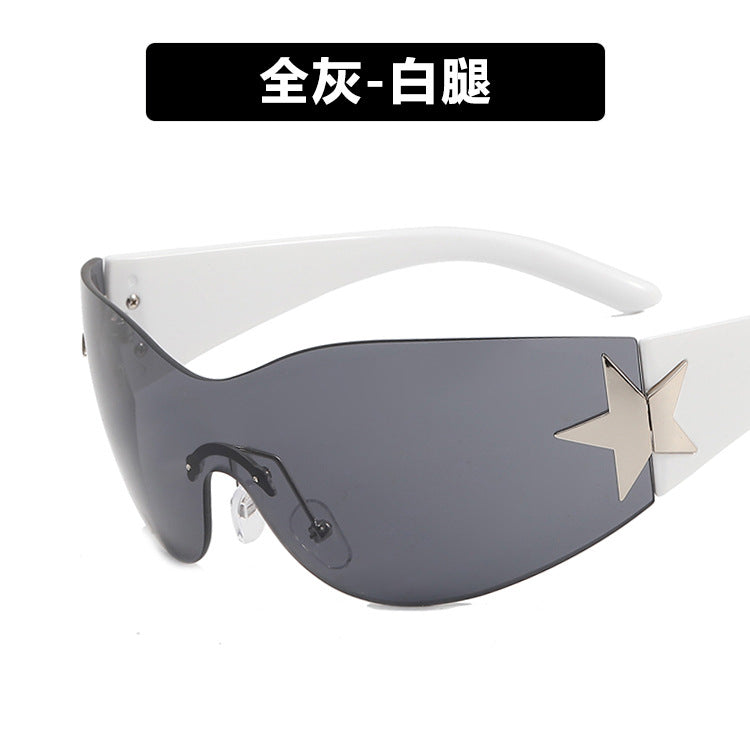 Frameless five-pointed star one-piece aviator sunglasses 2022 new European and American Y2K millennium hot girl sunshade sunglasses